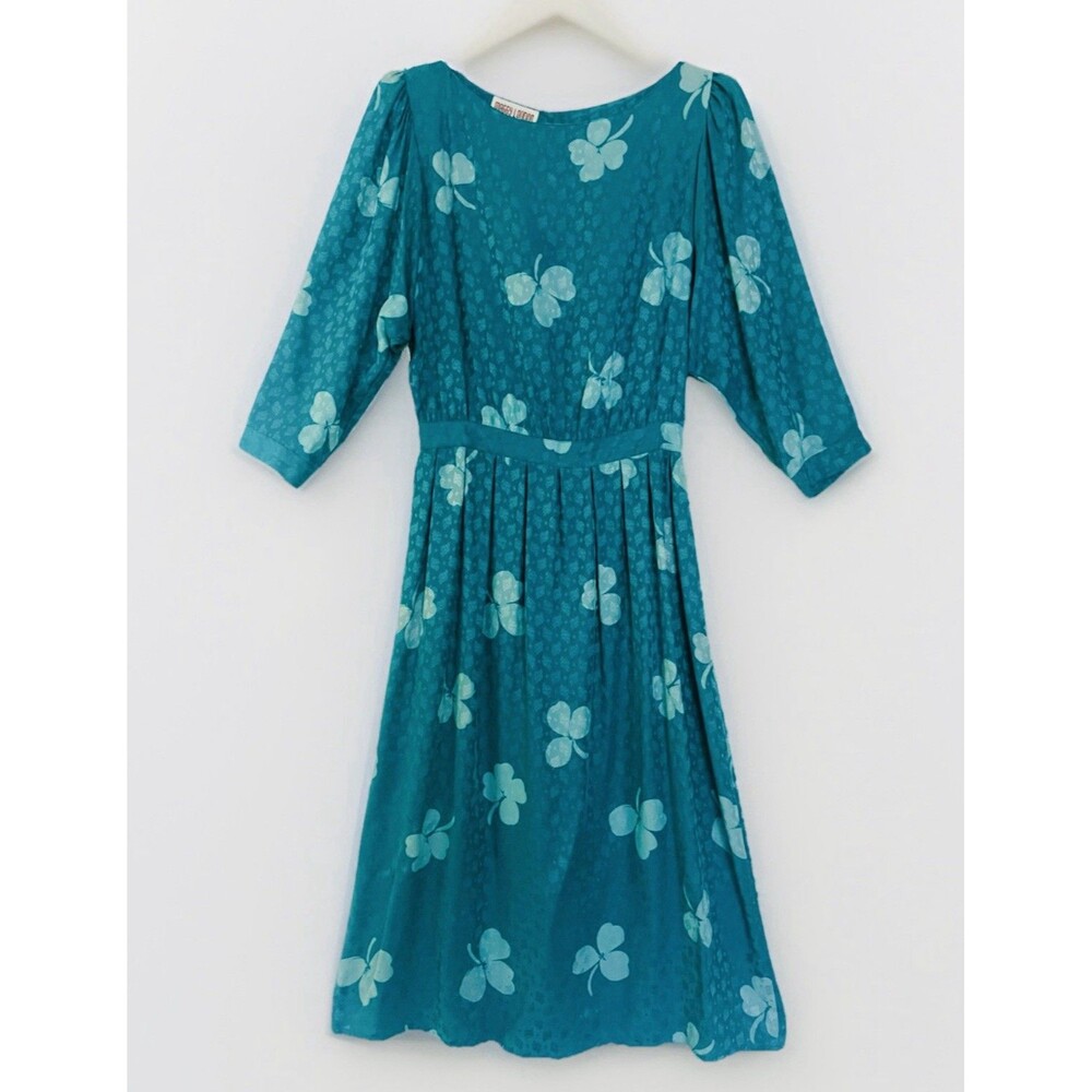 VTG 80s Maggy London Jeannene Booher Silk Jacquard Floral Dress Size 10 Midi EUC